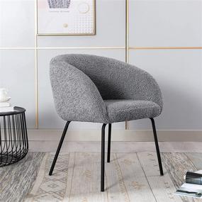 img 4 attached to 🪑 Modern Sherpa Dining Chairs by ONEVOG - Comfy Upholstered Armchair for Living Room, Home Office, Bedroom, Vanity Room, Reading - Grey with Black Metal Legs