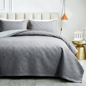 img 4 attached to 🛏️ AIKASY Reversible Quilt Set: 3-Piece Full/Queen Size with Pillow Shams - Lightweight Microfiber Bedspreads for All Seasons, Grey, 90"x90