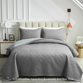 img 2 attached to 🛏️ AIKASY Reversible Quilt Set: 3-Piece Full/Queen Size with Pillow Shams - Lightweight Microfiber Bedspreads for All Seasons, Grey, 90"x90