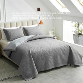 img 3 attached to 🛏️ AIKASY Reversible Quilt Set: 3-Piece Full/Queen Size with Pillow Shams - Lightweight Microfiber Bedspreads for All Seasons, Grey, 90"x90