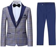 👔 boyland boys plaid slim fit 3-piece tuxedo suit set with blue peak lapel jacket, tux vest, and pants – ideal for party, wedding logo