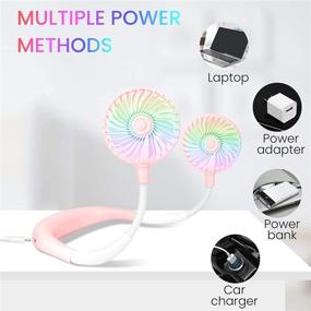 img 2 attached to 🌈 360° Rotation Pink Portable Neck Fan with Colorful Led Light - Rechargeable USB, Quiet Hands-Free Small Personal Fans for Kids, Travel, Camping, Outdoor, Office