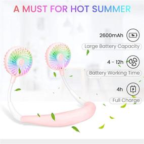 img 3 attached to 🌈 360° Rotation Pink Portable Neck Fan with Colorful Led Light - Rechargeable USB, Quiet Hands-Free Small Personal Fans for Kids, Travel, Camping, Outdoor, Office