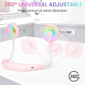 img 1 attached to 🌈 360° Rotation Pink Portable Neck Fan with Colorful Led Light - Rechargeable USB, Quiet Hands-Free Small Personal Fans for Kids, Travel, Camping, Outdoor, Office