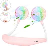 🌈 360° rotation pink portable neck fan with colorful led light - rechargeable usb, quiet hands-free small personal fans for kids, travel, camping, outdoor, office логотип