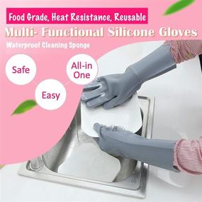 img 3 attached to 🧤 Reusable Non-Slip Silicone Scrubbing Gloves: Ideal for Dishwashing, Household Cleaning, Car Washing, Bathroom Window Cleaning, Pet Showering | Food Grade Material - Grey (1 Pair)
