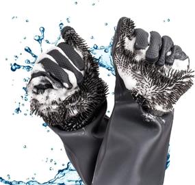 img 4 attached to 🧤 Reusable Non-Slip Silicone Scrubbing Gloves: Ideal for Dishwashing, Household Cleaning, Car Washing, Bathroom Window Cleaning, Pet Showering | Food Grade Material - Grey (1 Pair)