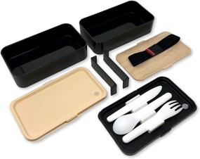 img 3 attached to 🍱 2020 Upgraded Black & Bamboo Design Japanese Bento Box with 2 Dividers + Larger Utensils and Holder - Leakproof Lunch Container