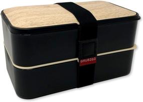 img 4 attached to 🍱 2020 Upgraded Black & Bamboo Design Japanese Bento Box with 2 Dividers + Larger Utensils and Holder - Leakproof Lunch Container