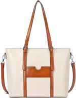 👜 bostanten women's leather laptop tote bag - office shoulder handbag vintage briefcase for 15.6 inch computers - work purse in beige logo