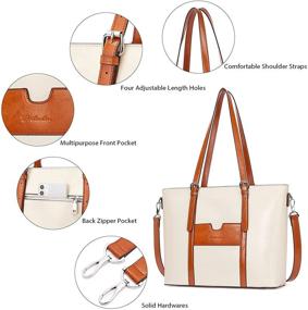 img 2 attached to 👜 BOSTANTEN Women's Leather Laptop Tote Bag - Office Shoulder Handbag Vintage Briefcase for 15.6 inch Computers - Work Purse in Beige