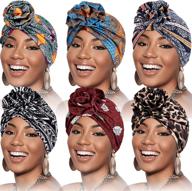 🌺 satinior women turban flower african pattern headwrap set - 6 pieces sleep beanie pre-tied bonnet elastic knot cap collection logo