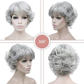 img 1 attached to Серебристые синтетические короткие кудрявые парики Kalyss Silver Grey с челкой для женщин - термостойкие, естественный блеск, плотные парики с ретро-стилем 70-х.