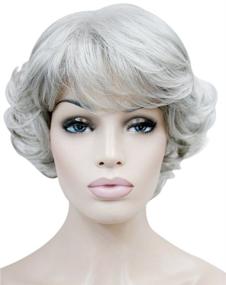 img 4 attached to Серебристые синтетические короткие кудрявые парики Kalyss Silver Grey с челкой для женщин - термостойкие, естественный блеск, плотные парики с ретро-стилем 70-х.