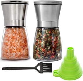 img 4 attached to 🧂 Premium Salt and Pepper Grinder Set - Stainless Steel Adjustable Ceramic Sea Salt Grinder and Pepper Grinder - Includes Glass Shakers, Funnel, and Cleaning Brush