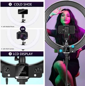 img 2 attached to Светильник-кольцо Neewer 18” RGB с подставкой: Мощный 42W диммируемый светодиодный светильник-кольцо для идеальных селфи, макияжа, зум-вызовов и съемки видео на YouTube с держателем для телефона, двухцветными и полноцветными режимами и 9 сценариями эффектов
