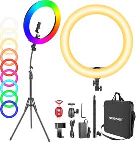 img 4 attached to Светильник-кольцо Neewer 18” RGB с подставкой: Мощный 42W диммируемый светодиодный светильник-кольцо для идеальных селфи, макияжа, зум-вызовов и съемки видео на YouTube с держателем для телефона, двухцветными и полноцветными режимами и 9 сценариями эффектов