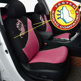 img 2 attached to Flying Banner Car Seat Covers 2 Front Seats Polyester Cover Embroidered Butterfly Three-Dimensional (3D) Pink With Black