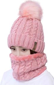 img 4 attached to 🧣 Warm and Stylish LCZTN Womens Pom Beanie Hat Scarf Set: Perfect Winter Ski Hat with Cozy Fleece Lining for Girls