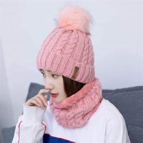 img 1 attached to 🧣 Warm and Stylish LCZTN Womens Pom Beanie Hat Scarf Set: Perfect Winter Ski Hat with Cozy Fleece Lining for Girls