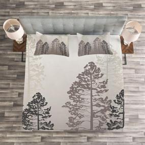 img 1 attached to 🌲 Ambesonne Country Bedspread, Pine Trees Forest Foggy Ombre Backdrop Wildlife Adventure Artwork, Quilted 3 Piece Coverlet Set with 2 Pillow Shams, Queen Size, Warm Taupe