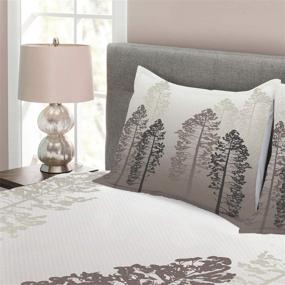 img 2 attached to 🌲 Ambesonne Country Bedspread, Pine Trees Forest Foggy Ombre Backdrop Wildlife Adventure Artwork, Quilted 3 Piece Coverlet Set with 2 Pillow Shams, Queen Size, Warm Taupe