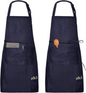 👨 viedouce waterproof adjustable chef aprons with pockets - 2 packs | for home, restaurant, craft, garden, bbq, school, coffee house | men and women | stripe navy логотип