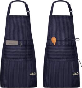 img 4 attached to 👨 Viedouce Waterproof Adjustable Chef Aprons with Pockets - 2 Packs | For Home, Restaurant, Craft, Garden, BBQ, School, Coffee House | Men and Women | Stripe Navy