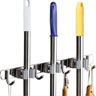 🧹 mop holder - premium stainless steel broom hook, wall-mounted, free punch, multifunctional broom rack with 304 stainless steel, grey, includes 3 clamps and 4 hooks logo