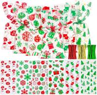 🎄 whaline 150pcs christmas cellophane bags: festive candy treat bags with twist tie - snowman, xmas tree, snowflake, boot design - perfect for christmas day table decor and party favors logo