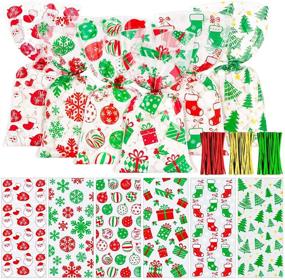 img 4 attached to 🎄 Whaline 150Pcs Christmas Cellophane Bags: Festive Candy Treat Bags with Twist Tie - Snowman, Xmas Tree, Snowflake, Boot Design - Perfect for Christmas Day Table Decor and Party Favors