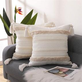 img 4 attached to 🌾 SEEKSEE Boho Cotton Hand-Woven Throw Pillow Covers: Tufted Decorative Pillow Covers for Bedroom and Living Room Sofa - Farmhouse Square Fringed Throw Pillows (Cream, Set of 2, 18x18 inch)
