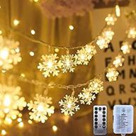 🎄 aodini christmas lights: 19.6 ft 40 led snowflake string lights, battery operated, waterproof fairy lights with remote- perfect for xmas party, garden, patio, bedroom decor- indoor, outdoor logo