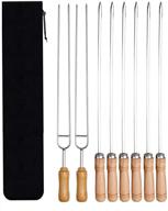 🍢 premium 16 inch stainless steel bbq skewers with wooden handle and roasting bag - set of 8 skewers for grilling and campfire cooking logo