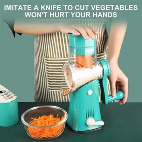 img 2 attached to 🧀 5-in-1 ANOTER-Kitchen Rotary Cheese Grater Mandoline Slicer - Easy Clean Handheld Julienne Shredder & Waffle Slicers - Stainless Steel Blades for Vegetables, Nuts, and French Fries