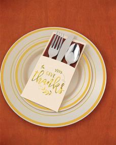 img 1 attached to 🦃 amscan 'Give Thanks' Metallic Gold Thanksgiving Cutlery Holders - Pack of 12, 7.5" x 4.8