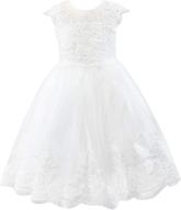 👗 elegant miama cap sleeves beaded lace tulle wedding flower girl dress: perfect for junior bridesmaids logo