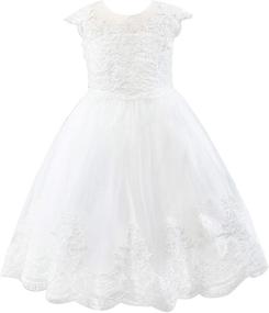 img 4 attached to 👗 Elegant Miama Cap Sleeves Beaded Lace Tulle Wedding Flower Girl Dress: Perfect for Junior Bridesmaids