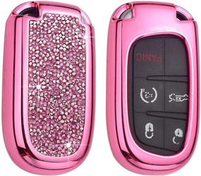 img 4 attached to Royalfox Bling Rhinestone Key Fob Case Cover for Jeep Grand Cherokee, Renegade, Fiat, Dodge Charger, Challenger, Dart, Journey, Durango, Chrysler 200, 300 - Shiny Pink with Silver Buttons