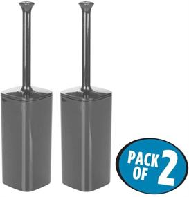 img 3 attached to mDesign Compact Free-Standing Toilet Bowl Brush and Holder Set – Modern Square Plastic Design for Bathroom Organization and Storage, Covered Brush for Sturdy and Deep Cleaning - 2 Pack, Charcoal Gray