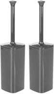 mdesign compact free-standing toilet bowl brush and holder set – modern square plastic design for bathroom organization and storage, covered brush for sturdy and deep cleaning - 2 pack, charcoal gray logo