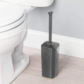 img 2 attached to mDesign Compact Free-Standing Toilet Bowl Brush and Holder Set – Modern Square Plastic Design for Bathroom Organization and Storage, Covered Brush for Sturdy and Deep Cleaning - 2 Pack, Charcoal Gray