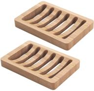 🛁 natural color bamboo soap dish 2-pack - amazerbath soap holder for shower and bathroom, soap savers for bar soap, self draining soap tray logo