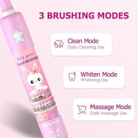 img 2 attached to 🦷 CHAIN PEAK Musical Kids Sonic Electric Toothbrush: Rechargeable Smart Cartoon Toothbrush for Children Toddlers (Ages 3-12) with 2-Min Timer, 3 Modes, 4 Bristles, 34000 Pulses