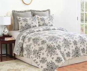 img 2 attached to 🌺 C&F Home Nelly Onyx Black Floral Flower Cotton 3 Piece Full Queen Machine Washable Reversible Quilt Set