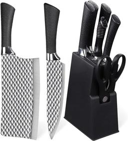 img 4 attached to 🔪 7pc Knife Set with Block - Includes Meat Cleaver, Sharpener, and High Carbon Stainless Steel Chinese Chef Knife - Super Sharp Forged Blades - Masonry Pattern Design