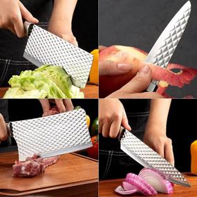 img 2 attached to 🔪 7pc Knife Set with Block - Includes Meat Cleaver, Sharpener, and High Carbon Stainless Steel Chinese Chef Knife - Super Sharp Forged Blades - Masonry Pattern Design