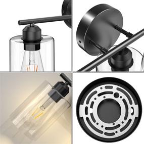 img 3 attached to 💡 Black Farmhouse Bathroom Vanity Light - 3 Light Wall Sconce with Clear Glass Shades, Vintage Wall Lights for Bathroom, Vanity Table, Living Room (E26 Base)