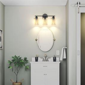 img 2 attached to 💡 Black Farmhouse Bathroom Vanity Light - 3 Light Wall Sconce with Clear Glass Shades, Vintage Wall Lights for Bathroom, Vanity Table, Living Room (E26 Base)