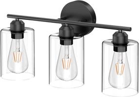 img 4 attached to 💡 Black Farmhouse Bathroom Vanity Light - 3 Light Wall Sconce with Clear Glass Shades, Vintage Wall Lights for Bathroom, Vanity Table, Living Room (E26 Base)